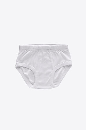 Erkek Çocuk Beyaz 12 Li Paket %100 Pamuk Ribana Slip Külot 203-e