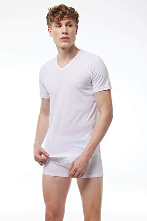 Malabadi 085 Erkek Modal V Yaka Kısa Kol İnce Yaz Serinliği T-shirt