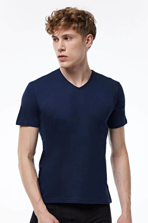 Malabadi 085 Erkek Modal V Yaka Kısa Kol İnce Yaz Serinliği T-shirt