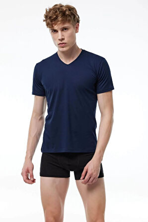 Malabadi 085 Erkek Modal V Yaka Kısa Kol İnce Yaz Serinliği T-shirt