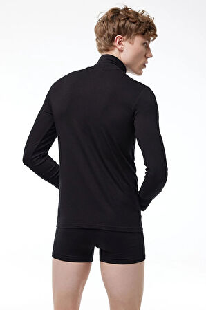 Erkek Siyah Yarım Balıkçı Yaka Uzun Kol Likralı Modal Body 086