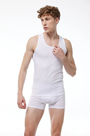 Erkek Beyaz 2 Li Paket Pamuk Elastan Rambo Sporcu Atleti 094