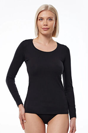 Kadın Beyaz Açık Yuvarlak Yaka Uzun Kollu Modal Body 1038