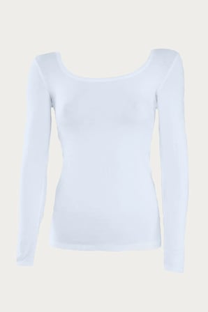 Kadın Beyaz Açık Kare Yaka Uzun Kollu Modal Body 1042