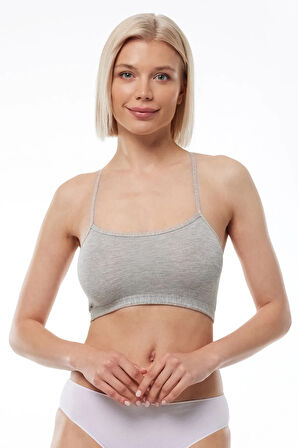 Kadın Gri 2 Li Paket Ayarlanabilir Ip Askılı Pedsiz Modal Penye Büstiyer 1046