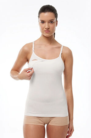 Kadın Beyaz Ayarlanabilir Askılı Modal Emzirme Atleti 1054