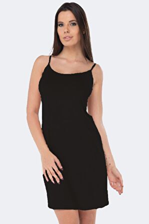 Siyah Kadın İp Askılı Modal Geniş Kombinezon 1060