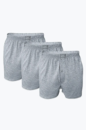 Erkek Gri 3 Lü Paket Geniş Kalıp Büyük Beden Boxer %100 Pamuk Battal Boy 3m024