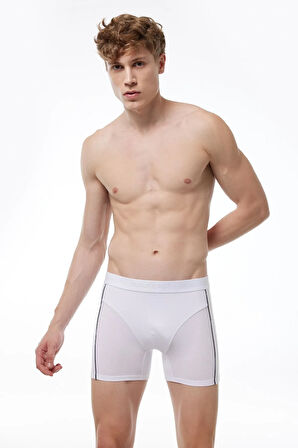 Erkek Beyaz 3 Lü Paket Biyeli Modal Boxer 3mb17