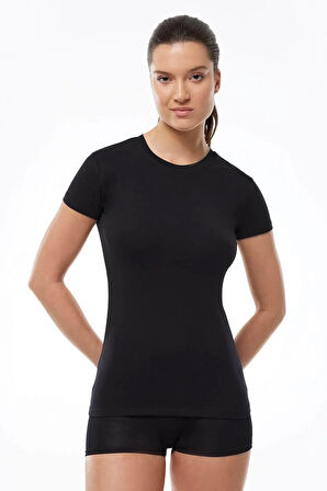 Malabadi 191 Kadın Modal Kısa Kol USA ( Bisiklet ) Yaka T-shirt & Body
