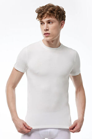 Erkek Ekru Yuvarlak Yaka Kısa Kollu Viloft Termal Üst Içlik 606