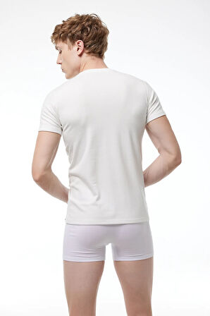 Erkek Ekru Yuvarlak Yaka Kısa Kollu Viloft Termal Üst Içlik 606