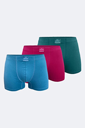 Erkek Desenli Beyaz Lacivert 3 lü Pamuk Elastan Boxer 3M074