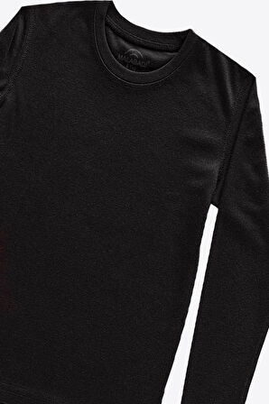 Unisex Çocuk Siyah Uzun Kollu Viloft Termal Üst Içlik 90405