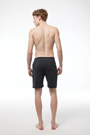 Erkek Kırçıllı Gri Bel Lastikli Cepli Tek Alt Şort 6005