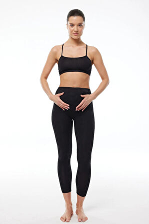 Kadın Siyah Şardonlu Modal Kışlık Hamile Taytı 1904