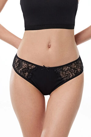 Kadın Siyah 3 Lü Paket Pamuk Elastan Dantelli Slip Külot 149