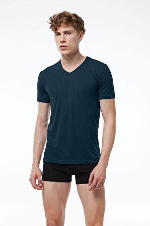 Malabadi 085 Erkek Modal V Yaka Kısa Kol İnce Yaz Serinliği T-shirt
