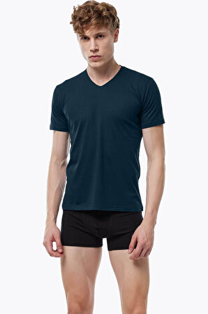 Malabadi 085 Erkek Modal V Yaka Kısa Kol İnce Yaz Serinliği T-shirt