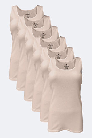 Kadın Ten Rengi 6 Lı Paket %100 Pamuk Ribana Kalın Askılı Atlet 106-e