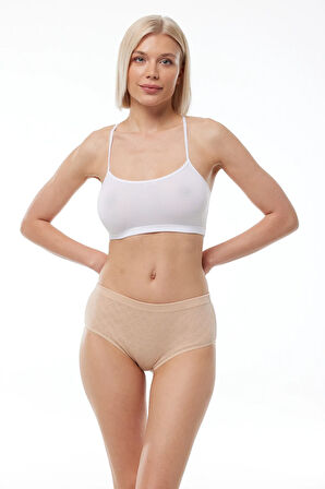 Kadın Beyaz 6 Lı Paket %100 Pamuk Yüksek Bel Jakarlı Slip Külot 351