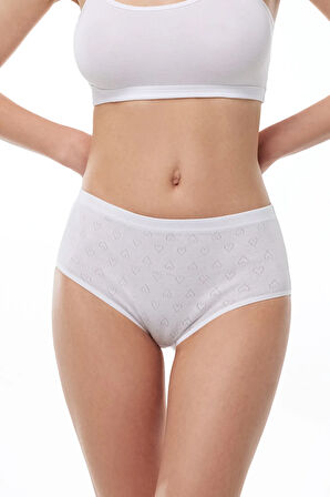 Kadın Beyaz 6 Lı Paket %100 Pamuk Yüksek Bel Jakarlı Slip Külot 351