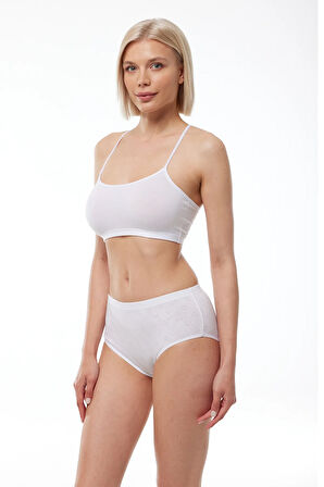 Kadın Beyaz 6 Lı Paket %100 Pamuk Yüksek Bel Jakarlı Slip Külot 351