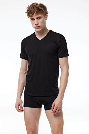 Malabadi 085 Erkek Modal V Yaka Kısa Kol İnce Yaz Serinliği T-shirt