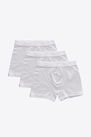 Erkek Çocuk Beyaz 3 Lü Paket Pamuk Elastan Boxer 208