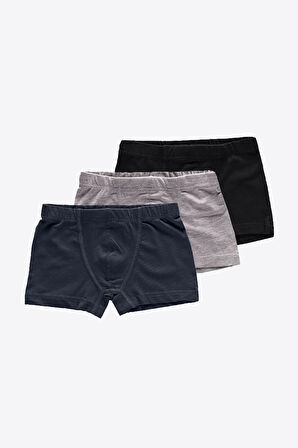 Erkek Çocuk Siyah Gri Füme 3 Lü Paket Pamuk Elastan Boxer 209