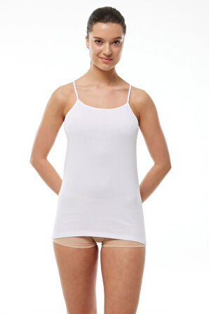 Kadın Beyaz 6 Lı Paket %100 Pamuk Ribana Ip Askılı Atlet 105-e