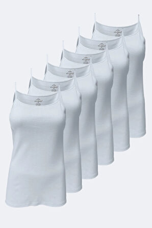 Kadın Beyaz 6 Lı Paket %100 Pamuk Ribana Ip Askılı Atlet 105-e