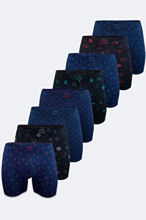 Erkek Düz Karışık Renk 8 li Premium Collection Modal Uzun Boxer 8M250