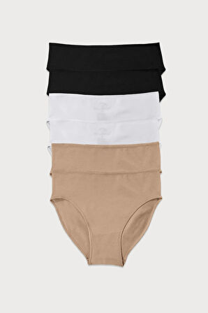 Kadın Ten Ekru Bordo 6 Lı Paket Modal Dar Kalıp Ara Bel Slip Külot 187