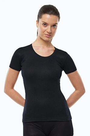 Unisex Siyah Açık Yaka Kısa Kollu Ekonomik Termal İçlik 342