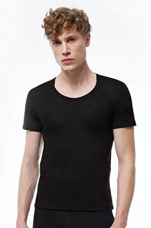 Unisex Siyah Açık Yaka Kısa Kollu Ekonomik Termal İçlik 342