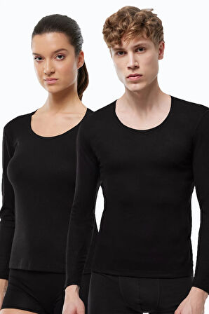 Unisex Siyah Açık Yaka Uzun Kollu Ekonomik Termal İçlik 343