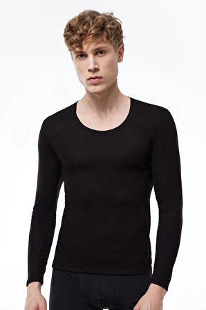 Unisex Siyah Açık Yaka Uzun Kollu Ekonomik Termal İçlik 343