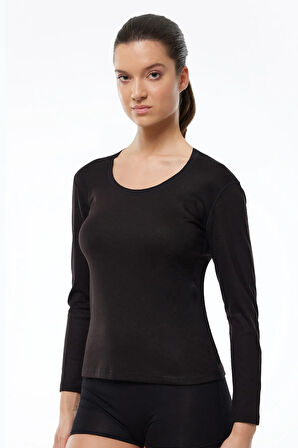 Unisex Siyah Açık Yaka Uzun Kollu Ekonomik Termal İçlik 343