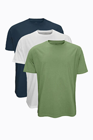 3 lü Paket Haki Erkek Büyük Beden Tişört Loose Fit / %100 Pamuk Bol Rahat Kesim 3M6041