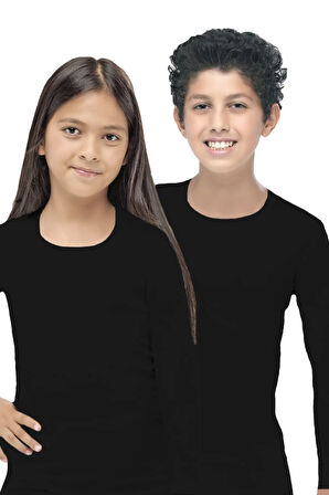 Unisex Çocuk Siyah Açık Yaka Uzun Kollu Termal Üst İçlik 362