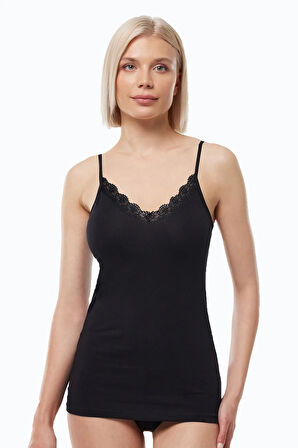 Kadın Beyaz Ince Askılı Çift Yönlü Dantelli Modal Atlet 1045