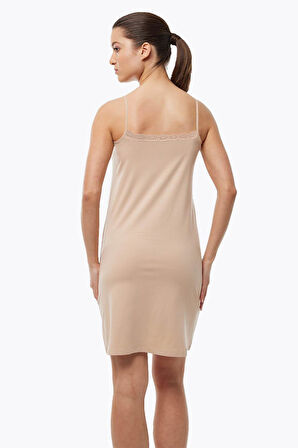 Malabadi 1047 Kadın Dantelli Yaka Modal İnce Askılı Çift Yönlü Elbise Astarı & Kombinezon