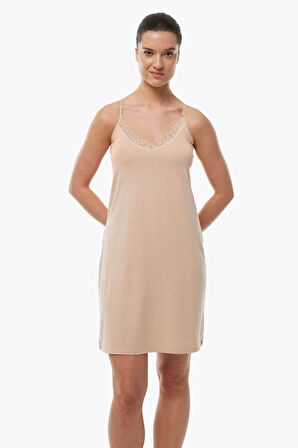 Malabadi 1047 Kadın Dantelli Yaka Modal İnce Askılı Çift Yönlü Elbise Astarı & Kombinezon