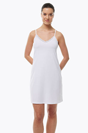 Malabadi 1047 Kadın Dantelli Yaka Modal İnce Askılı Çift Yönlü Elbise Astarı & Kombinezon