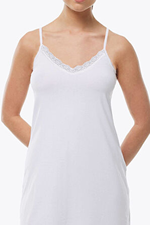 Malabadi 1047 Kadın Dantelli Yaka Modal İnce Askılı Çift Yönlü Elbise Astarı & Kombinezon