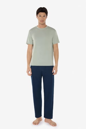 Erkek Yeşil Bisiklet Yaka Micro Modal Extra Yumuşak Yazlık Pijama Takımı 6030
