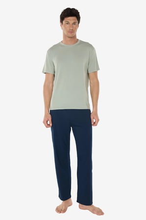 Erkek Yeşil Bisiklet Yaka Micro Modal Extra Yumuşak Yazlık Pijama Takımı 6030