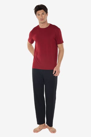 Erkek Bordo Bisiklet Yaka Micro Modal Extra Yumuşak Yazlık Pijama Takımı 6030