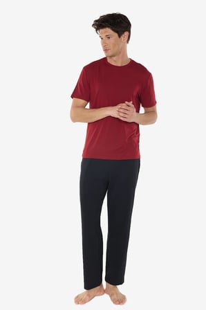 Erkek Bordo Bisiklet Yaka Micro Modal Extra Yumuşak Yazlık Pijama Takımı 6030